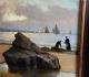 Old Tableau Oil Painting Wood Seaside Brittany Sailboat