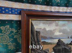 Old Tableau Oil Painting Wood Seaside Brittany Sailboat