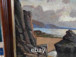 Old Tableau Oil Painting Wood Seaside Brittany Sailboat