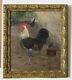 Old Wood Frame Dore Painting Oil On Canvas Lower Court And Rooster