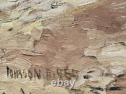 Old double-sided oil painting: landscape with horses and marine scene with genre monkey signature