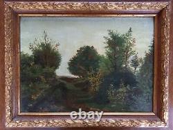 Old landscape countryside painting LOST TRAIL 1907 signed Loiseau