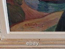 Old landscape lakeside painting with figure signed Collard 1943