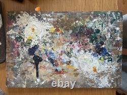 Old large oil painter's palette on wood