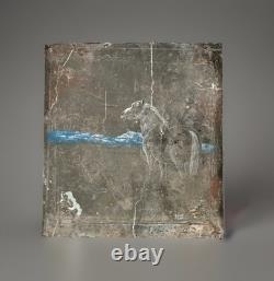 Old mixed-media oil painting, sculpture, horse and rider, signed Revest