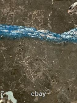 Old mixed-media oil painting, sculpture, horse and rider, signed Revest