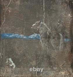 Old mixed-media oil painting, sculpture, horse and rider, signed Revest