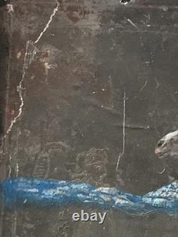 Old mixed-media oil painting, sculpture, horse and rider, signed Revest