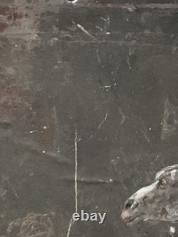 Old mixed-media oil painting, sculpture, horse and rider, signed Revest