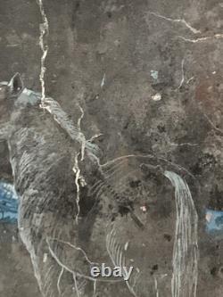 Old mixed-media oil painting, sculpture, horse and rider, signed Revest