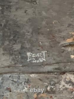 Old mixed-media oil painting, sculpture, horse and rider, signed Revest