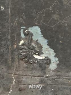 Old mixed-media oil painting, sculpture, horse and rider, signed Revest