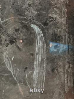 Old mixed-media oil painting, sculpture, horse and rider, signed Revest