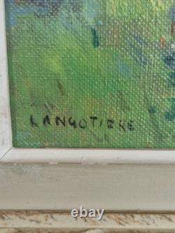Old oil on canvas painting signed LANGOTIÈRE, woodland landscape, antique frame
