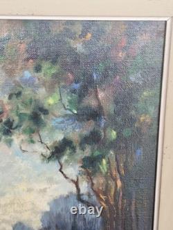 Old oil on canvas painting signed LANGOTIÈRE, woodland landscape, antique frame