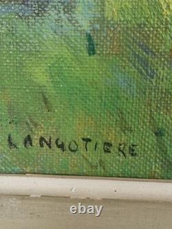 Old oil on canvas painting signed LANGOTIÈRE, woodland landscape, antique frame