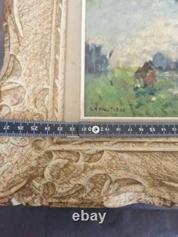 Old oil on canvas painting signed LANGOTIÈRE, woodland landscape, antique frame