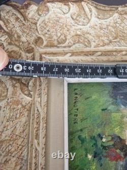 Old oil on canvas painting signed LANGOTIÈRE, woodland landscape, antique frame
