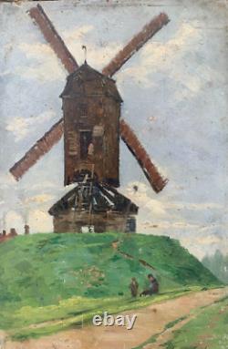 Old oil on precious wood panel signed Landscape of Van Gogh's country