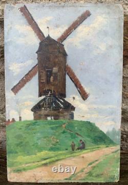 Old oil on precious wood panel signed Landscape of Van Gogh's country