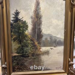 Old oil on wood painting, Seignol, Lyon School, 19th century, duck hunting, flight of ducks