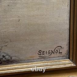 Old oil on wood painting, Seignol, Lyon School, 19th century, duck hunting, flight of ducks