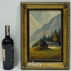 Old oil painting Mountain landscape with a house 46x33 cm