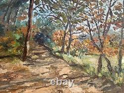 Old oil painting landscape undergrowth forest fauvism Richaume frame Barbizon