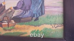 Old oil painting on wood MARINE BRETON FISHERMEN signed L JESSENT