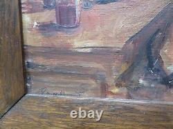 Old oil painting on wood of an old man with a pipe by Abougit portrait