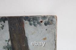 Old oil painting on wood panel, landscape with trees, dimensions 36x23.8 cm