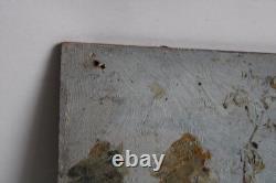 Old oil painting on wood panel, landscape with trees, dimensions 36x23.8 cm