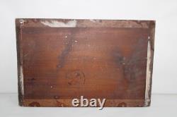 Old oil painting on wood panel, landscape with trees, dimensions 36x23.8 cm