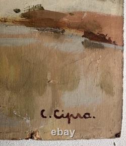 Old oil painting on wood signed C. Cipra, French landscape, c. 1930