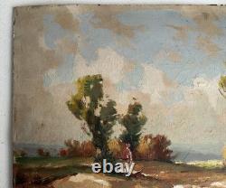 Old oil painting on wood signed C. Cipra, French landscape, c. 1930