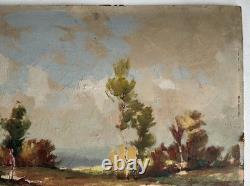 Old oil painting on wood signed C. Cipra, French landscape, c. 1930