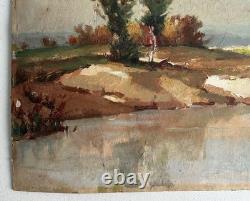 Old oil painting on wood signed C. Cipra, French landscape, c. 1930