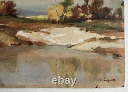 Old oil painting on wood signed C. Cipra, French landscape, c. 1930