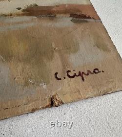 Old oil painting on wood signed C. Cipra, French landscape, c. 1930