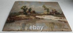 Old oil painting on wood signed C. Cipra, French landscape, c. 1930