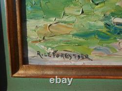 Old oil painting on wood signed by René Le Forestier, house in Brittany