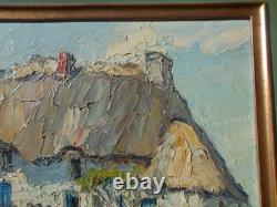 Old oil painting on wood signed by René Le Forestier, house in Brittany