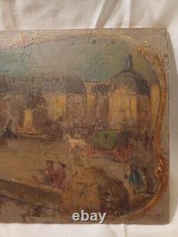 Old oil painting on wooden panel at the Place de la Bourse in Bordeaux