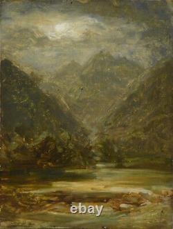 Old painting, French School 19th Century. Mountain landscape