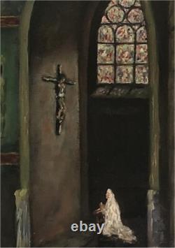 Old painting HSP Interior Church French school early 20th century
