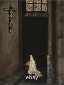 Old painting HSP Interior Church French school early 20th century