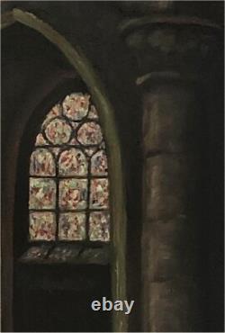 Old painting HSP Interior Church French school early 20th century