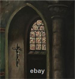 Old painting HSP Interior Church French school early 20th century