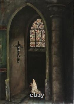 Old painting HSP Interior Church French school early 20th century