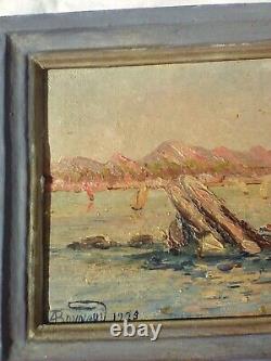 Old painting Oil on wood signed by A Bonnaud 1929 seaside